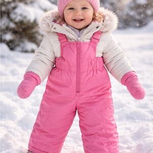 Toddler Pink Snow Overall Pants – Warm & Water-Resistant (1–2 Years)